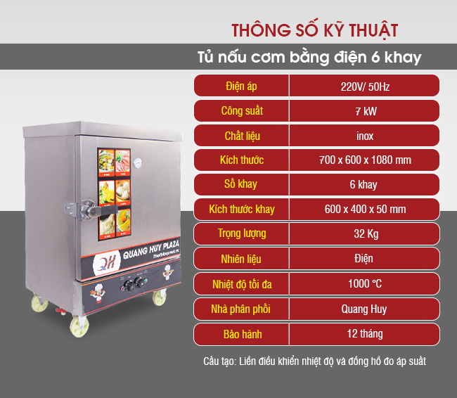 Tủ cơm công nghiệp bằng điện Quang Huy